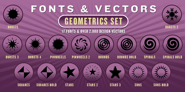 GEOMETRICS COMBO SET: 17 Fonts + 2,000 Vector Designs - altemusfonts