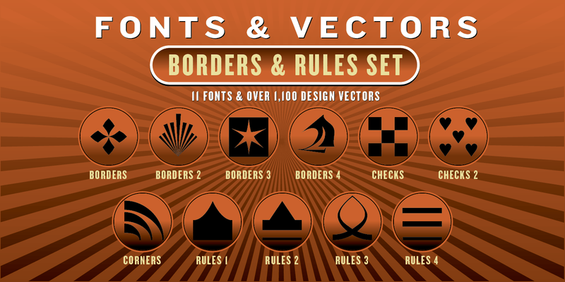 BORDERS & RULES COMBO SET: 11 Fonts + 1,100 Vector Designs - altemusfonts