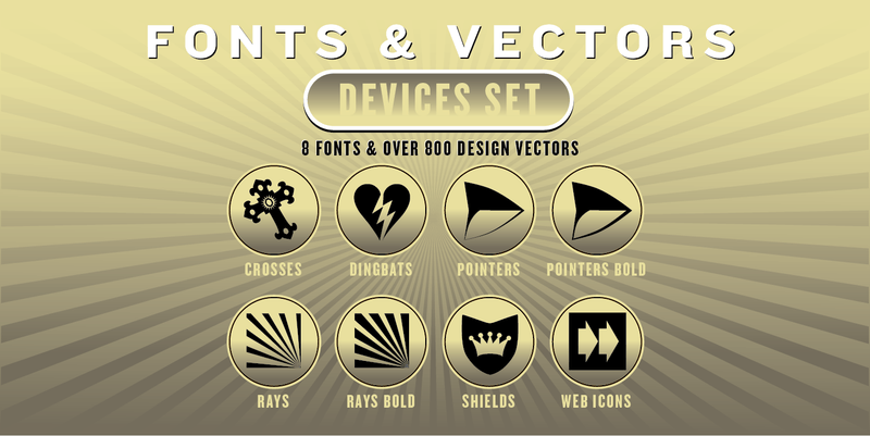 DEVICES COMBO SET: 8 Fonts + 800 Vector Designs - altemusfonts