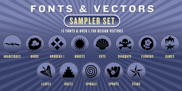 SAMPLER COMBO SET: 13 Fonts + 1,700 Vector Designs - altemusfonts